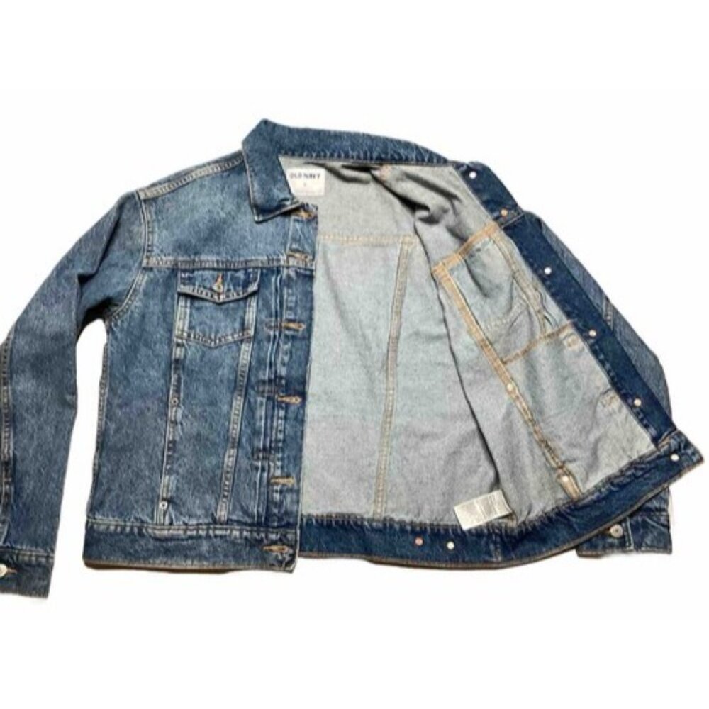 Old Navy Jean Jacket Womens Relaxed Denim Jacket Destructed 90's Grunge Layering - Picture 8 of 10